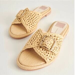 NIB Dolce Vita Women’s Alonzo Slip on Slide Sandal Natural Raffia Size 7